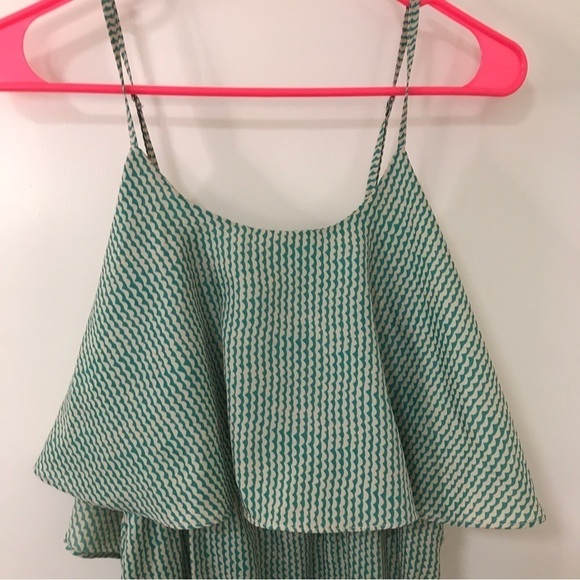 3/$15 Forever 21 green and beige pattern print spaghetti strap maxi flowy dress - Picture 3 of 12